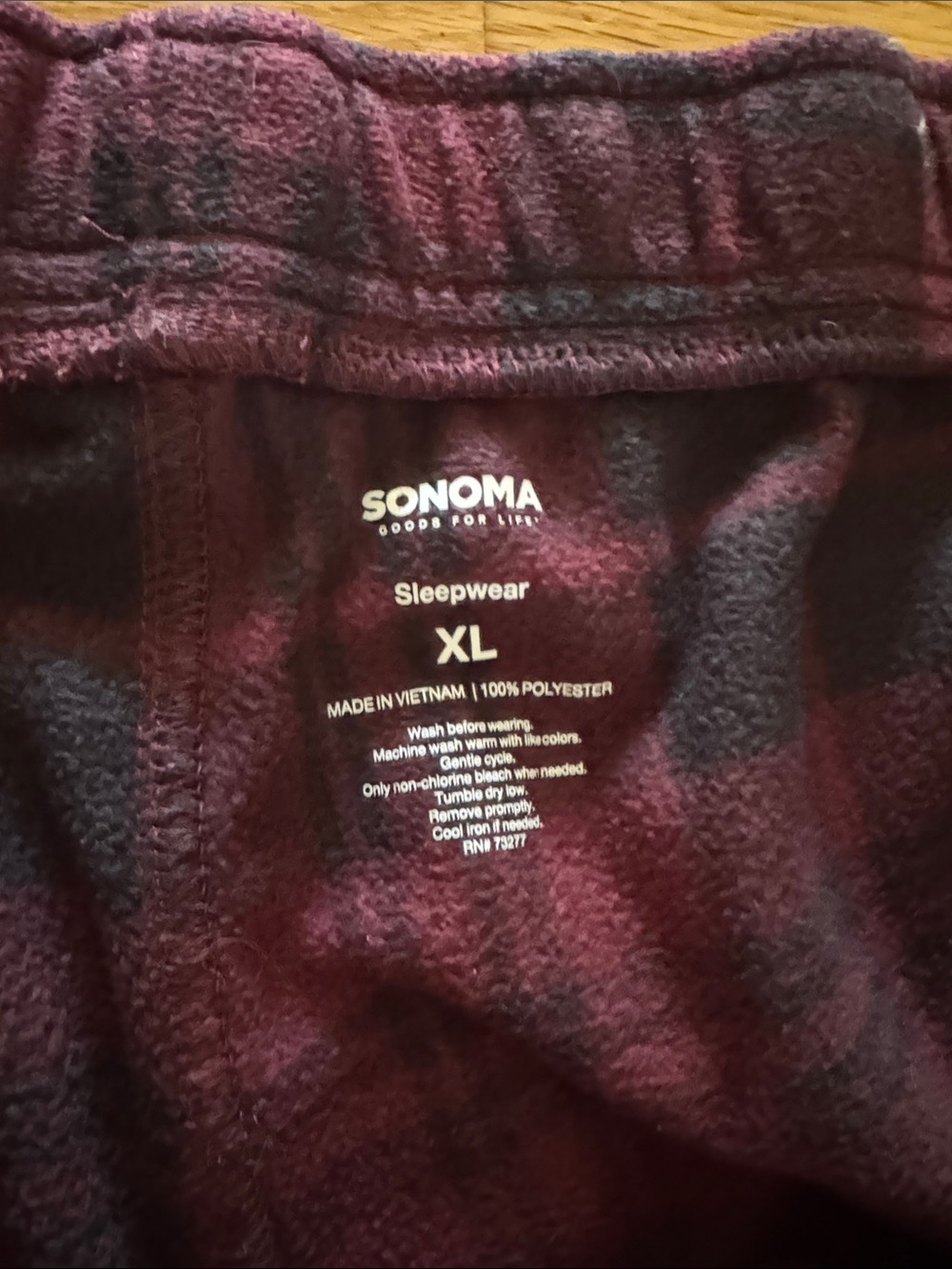 Sonoma Men's Burgundy and Black Plaid Lounge Pants - Picture 2 of 2